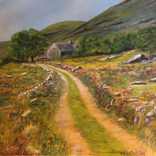 Oil painting of a mountain path, original Irish art by Will Collins artist