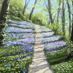 Oil painting of a woodland path in Cornwall, original Irish art by Will Collins artist