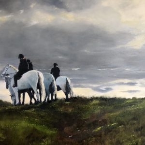 Oil painting of horses and riders, original Irish art by Will Collins artist