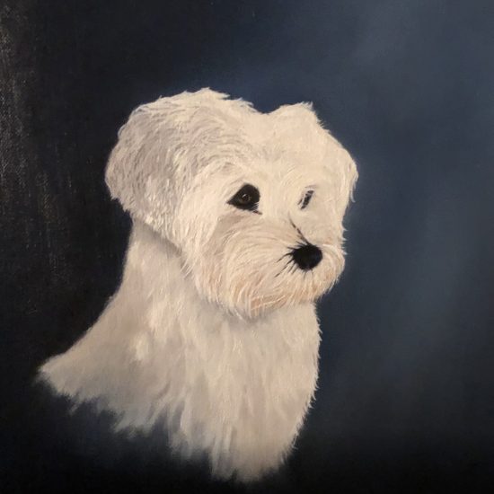 Portrait of Izzy the dog, original Irish art by Will Collins artist